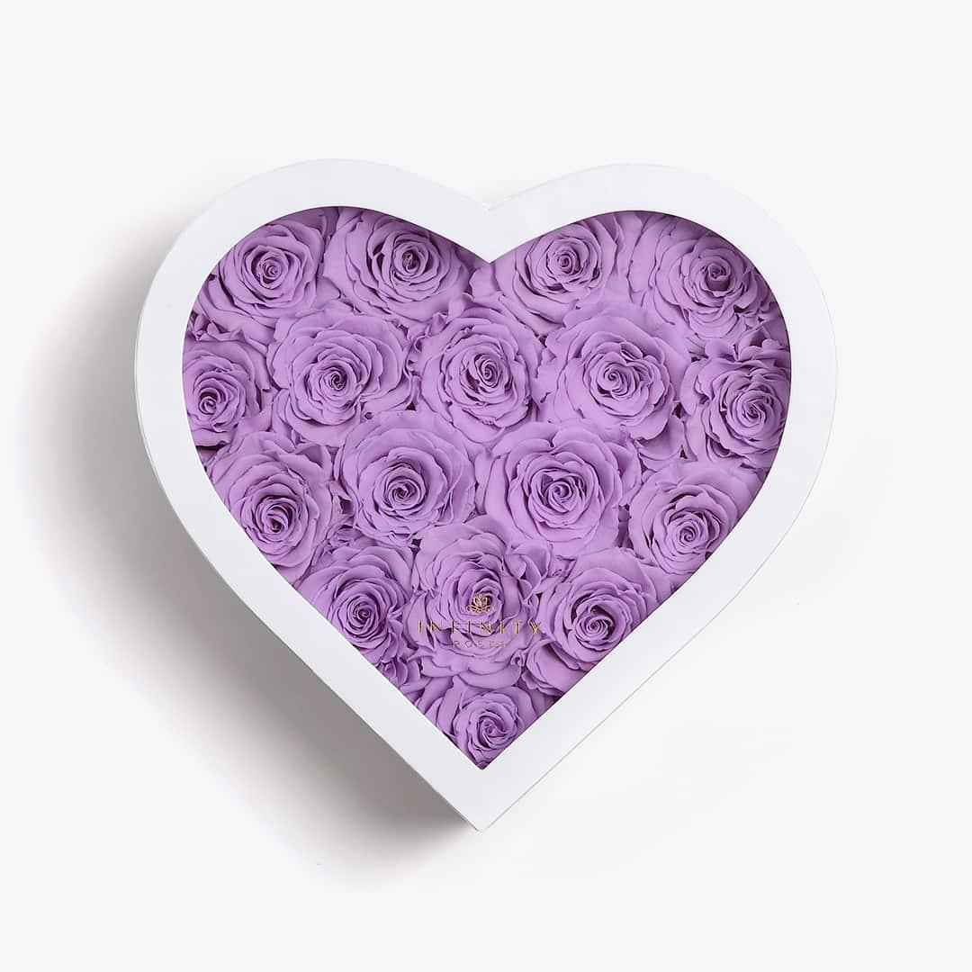 Large Heart Box - Lavender Rose - White Box