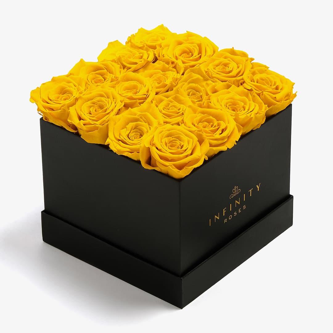 Large Square Rose Box - Yellow Rose - Black Box