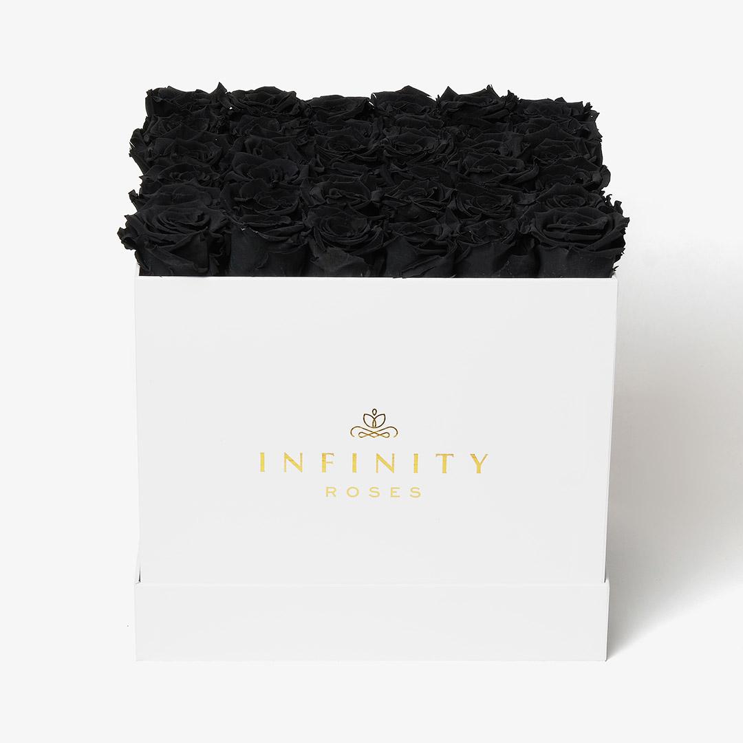 Grand Square Rose Box - Black Rose - White Box