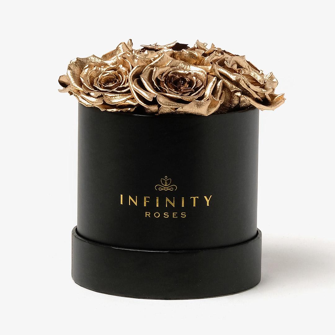 Medium Bloom Rose Box - Gold Rose - Black Box